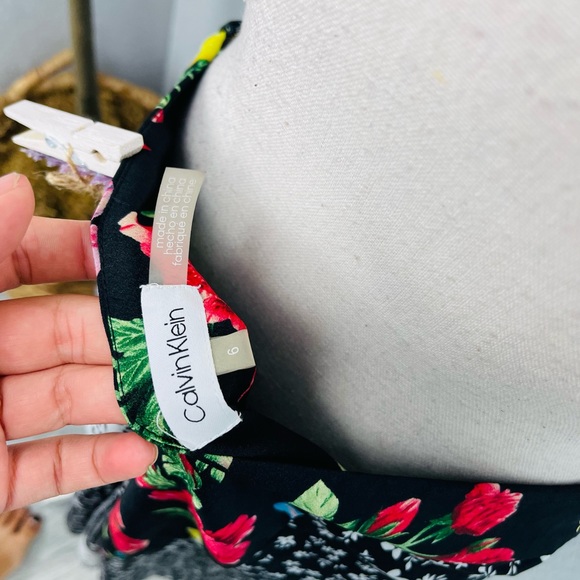 Calvin Klein Printed Angle Contrast FloralHem Chiffon High Waisted Skirt - Picture 8 of 9